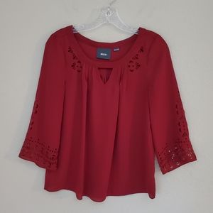 Maeve Anthropologie Teni Laser Cut Burgundy Blouse Top